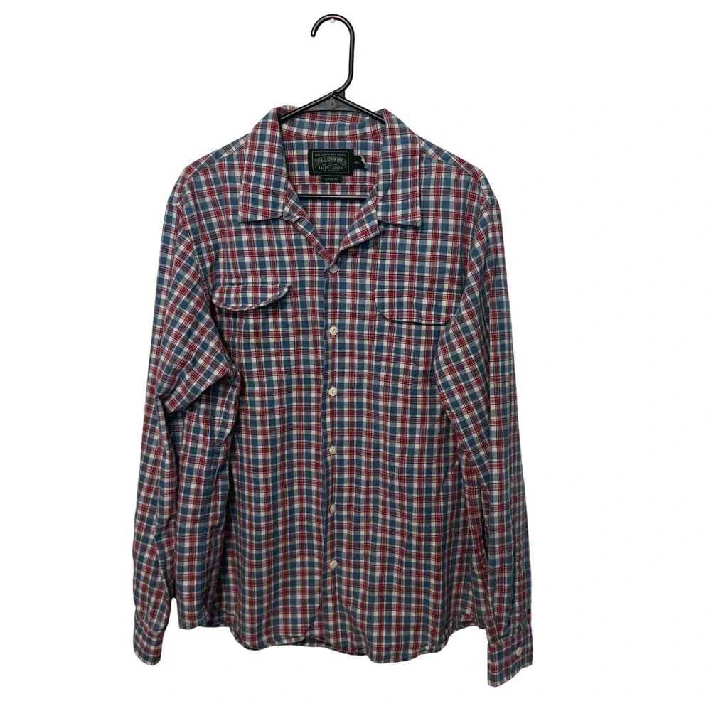 Polo Country Ralph Lauren Camp Shirt Mens XL Indigo Red Plaid Classic Fit Cotton